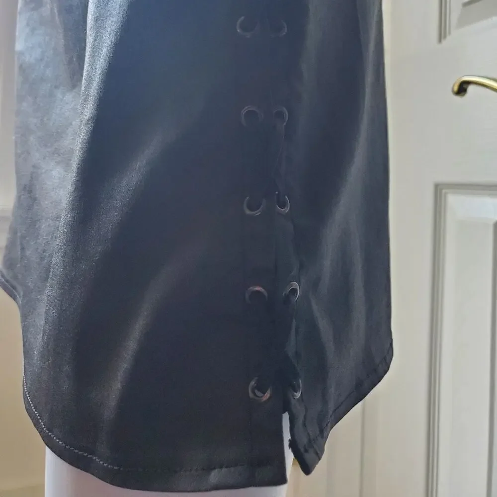 French Connection Skirt Coated Denim Lace Up Party Date Night Sexy Holiday Goth
